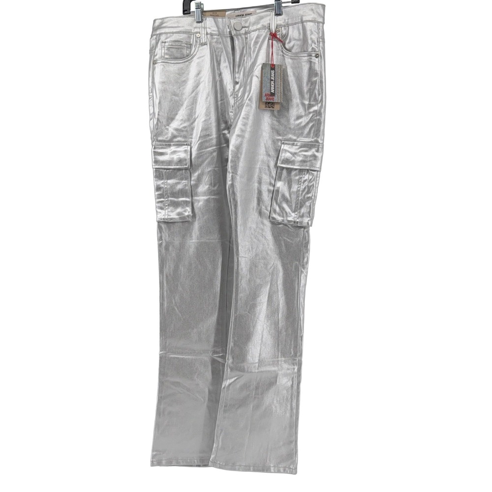 Armor Jeans Cargo Pants Men's Silver Stacked Fit Denim 36x36 Metallic 2023